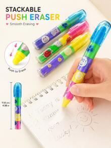 12pcs-Fruit Cartoon Pen-Shaped Erasers, Macaron Color Detachable Building Block Erasers, Back To School Stationery Reward Gifts C, First Day Of School - Multicolor - View 4
