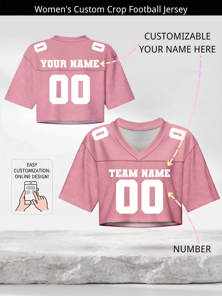 Seamless Yoga Set, Customized Women's Pink Soccer Jersey Short Top With Personalized Name And Number Match Day T-Shirt