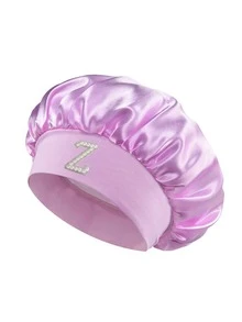 1pc Pearl Letter Print Satin Sleep Cap, Elastic Wide Band, Silky Hair Protection Cap, Suitable For Women's Night Sleep, Travel And Daily Hair Care - Multicolor - View 105
