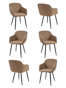 Goeurvant Contemporary Vertical-Stripe Upholstered Dining Chairs With Armrests & Metal Legs For Dining Room, Kitchen, Living Room - Set Of 2 / Set Of 4 / Set Of 6--Coffee-Chenille - Coffee - 查看 13