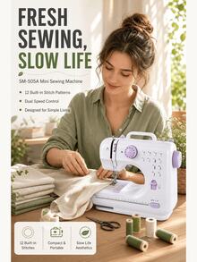 SMEGGEMS Mini Portable Electric Sewing Machine, 12 Stitches, Adjustable Speed, Built-In LED Light, Electric And Manual Dual Mode, Includes Foot Pedal And Bobbin Set, Suitable For Clothing Repair, DIY Crafts And Beginners - Mauve Purple - View 11