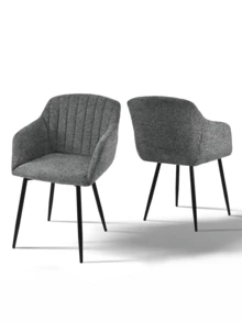 Goeurvant Contemporary Vertical-Stripe Upholstered Dining Chairs With Armrests & Metal Legs For Dining Room, Kitchen, Living Room - Set Of 2 / Set Of 4 / Set Of 6--Slate Grey-Chenille - 板岩灰 - 查看 13