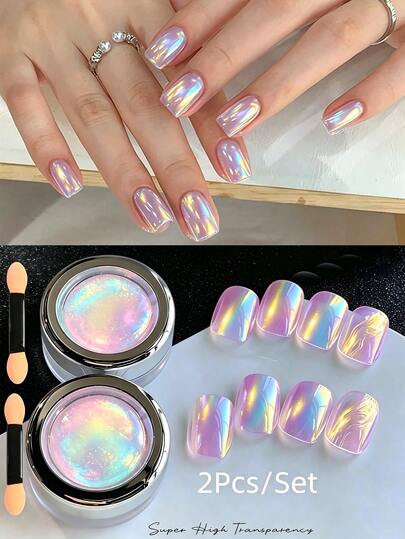 2pcs Aurora Magic Mirror Powder Glitter Pigment Powder untuk Kuku, Dekorasi Seni Kuku, Desain Kuku DIY, Aksesoris Kuku, Rhinestones Kuku, Perlengkapan Kuku