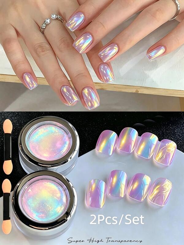 2pcs Aurora Magic Mirror Powder Glitter Pigment Powder untuk Kuku, Dekorasi Seni Kuku, Desain Kuku DIY, Aksesoris Kuku, Rhinestones Kuku, Perlengkapan Kuku