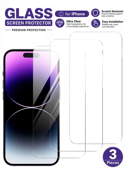 3pcs 9D High Definition Tempered Glass Screen Protector, Compatible With IPhone 17 Pro Max/17 Pro/16 Pro/16/15 Pro Max/14/13/12/11 Series, Anti-Scratch, Anti-Fingerprint, 9H Hardness, Smooth Touch, Ultra-Clear, Compatible With Phone Cases