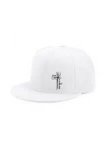 1pc Unisex Cross Faith Print Flat Brim Baseball Cap, Black & White Couple Hip Hop Snapback Hat - Multicolor - View 10