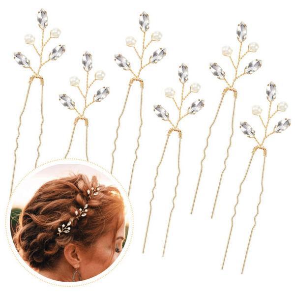 6 Pcs/Set Women's Handmade Glass Rhinestone Pearl Hairpin Hair Fork Headwear Bride Wedding Party