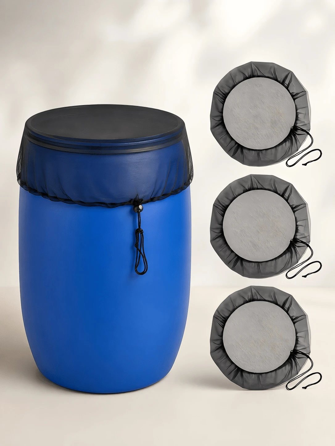 12pcs Adjustable Rain Barrel Mesh Covers, Leaf Filter Screen, Drawstring Rain Barrel Sieve Cover, Suitable For Leaves And Debris Rainwater Collector, Rainwater Collection Barrel Mesh Cover, Rainwater Collection Barrel Mesh - A - View 1