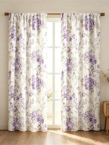 2PCS Digital Printed Curtains, Soft Light Purple Tulip Floral Pattern, Pretty French Romantic Style For Girls Bedroom Decor - Multicolor - View 1