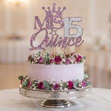 1pc 15th Birthday Cake Topper, Glitter "Miss 15" Quince Sign, Suitable For Sweet 15 Party Supplies, Spanish 15th Birthday Anniversary Cake Decoration - Double-layer Mis15 - View 6