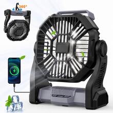 Ventilador portátil para acampar en tiendas de campaña: batería recargable de 10000 mAh con luz LED. Ventiladores de viaje portátiles para el hogar, el escritorio, el exterior y para dormir. - Gris - Ver 2