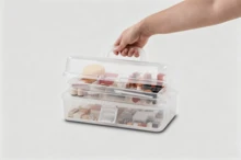 Caja clasificadora de plástico de tres niveles con tapa abatible, caja de almacenamiento transparente con compartimentos, para guardar accesorios, herramientas, joyas y diversas piezas pequeñas. - 31x17x15 cm - Ver 5