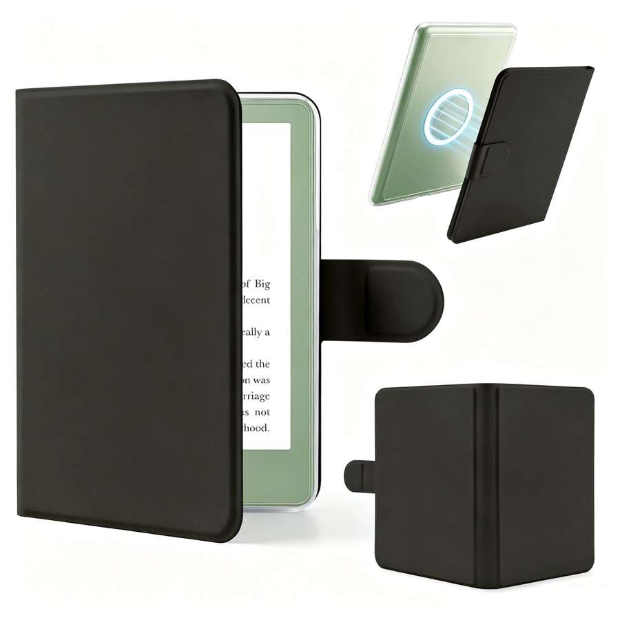 Kindle 透明壓克力保護殼,適用 6 吋 Kindle (11th Gen.-2024/2022) 與 7 吋 Kindle Paperwhite 12th Gen,相容 Kindle 電子閱讀器,書本式磁吸可拆卸保護殼,附磁吸扣,全方位覆蓋保護,自動喚醒與休眠 - 黑色 - 查看 1