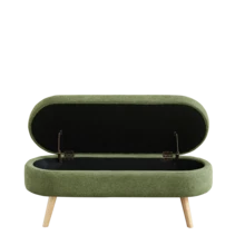 Storage Bench Beige Chenille 110cm – Space-Saving For Entryway, Bedroom, Living Room - 綠色 - 查看 2