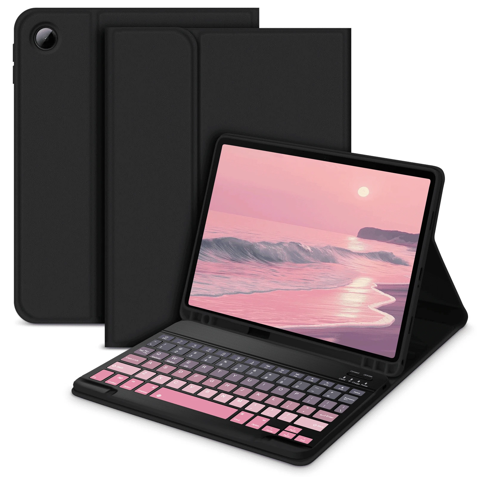 Teclado inalámbrico Bluetooth desmontable (150mAh) con ranura para bolígrafo, funda de teclado compatible con Samsung Galaxy Tab, Redm SE - Negro Rosa - Ver 1
