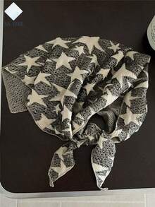 NN COOL 1 Pack Breathable Wrinkle Fabric Bandana Headscarf Vintage Gray Beige Star Printed Triangle Head Wrap With Back Knotted Detail - 彩色 - 查看 2