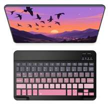 超薄可充电蓝牙键盘，便携式紧凑型无线键盘（150mAh），兼容三星Galaxy Tab、安卓、Windows平板电脑、智能手机、iOS iPad，2026年圣诞/新年礼物（黑色、粉色） - 黑粉漸變 - View 2