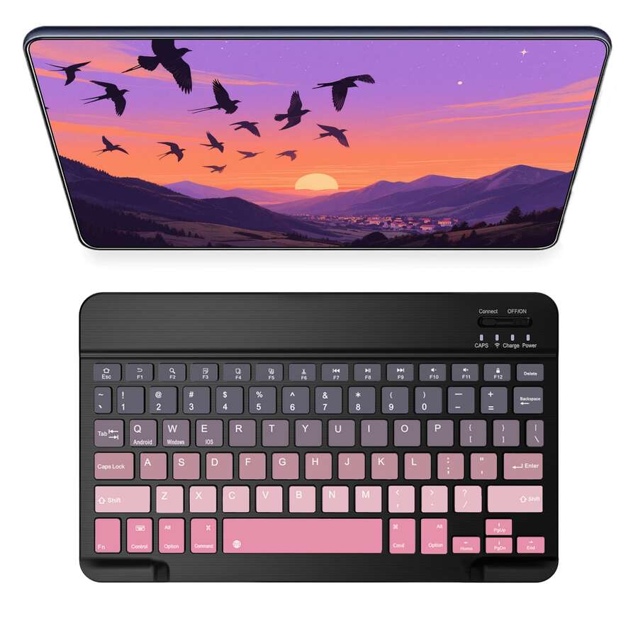 超薄可充电蓝牙键盘，便携式紧凑型无线键盘（150mAh），兼容三星Galaxy Tab、安卓、Windows平板电脑、智能手机、iOS iPad，2026年圣诞/新年礼物（黑色、粉色）