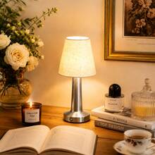 LED Fabric Shade Table Lamp, USB Rechargeable, 3-Color Adjustable Brightness, Touch Switch, Ambient Night Light, Handmade Fabric Shade, Compact And Portable, Room Decor, Commonly Used In Study, Living Room, Bedroom, Bedside, Picnic, Camping, Modern Home Fashion Design - Tricolor Light - View 14