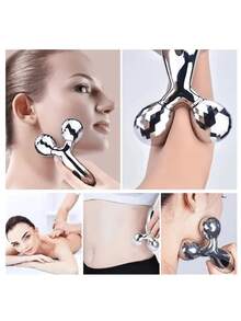 3D Face Roller, Gua Sha Tool, Lymphatic Drainage Tool, Metal Face Massage Roller, Stainless Steel Gua Sha, Ice Cooling Facial Massage Tool, Portable Face Care Tool For Facial Massage, Spa, Home, Travel, Bridesmaid Gifts, Mother's Day Gift - Silver - View 5