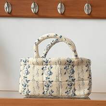 1pc Set French Vine Storage Basket Vintage Blue White Floral Quilted Handheld Portable Cosmetic Sundries Desktop Organizer Container Box Home Decor Craft Gift - View 26