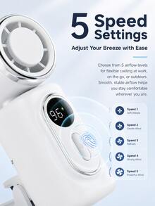 1pc Rechargeable Portable Clip-On Mini Fan With LED Display, 5-Speed Adjustable Airflow, Rotatable Fan Head & Anti-Slip Clip For Desk, Travel, Commuting & Outdoor Use - Standard - View 2