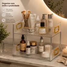 Prateleira Organizadora 2 Andares Maquiagem Perfumes Acrílico Transparente Quarto Cozinha - Transparente - Visão 5