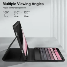 Funda protectora de teclado 4 en 1, compatible con Samsung Galaxy Tab e iPad, iPad SE, incluye teclado inalámbrico Bluetooth desmontable (150mAh) y ratón, funda protectora para tableta con ranura para bolígrafo (degradado negro y rosa) - Degradado negro y rosa - Ver 3