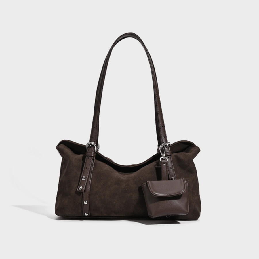 Fall Winter Suede Pillow Bag For Women, Large Tote Shoulder Purse With Crossbody Strap, Soft Warm Fluffy Texture, Lightweight Multi-Compartment Storag - Coffee Color - View 1