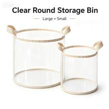 Foldable Round Transparent Storage Basket, Square Visual Storage Bin With Handle, Clothes And Towel Organizer Bucket, Home Wardrobe Living Room Bathroom Desktop Organizer Basket, Suitable For Books, Toys, Clothes, Cabinet, Item Organization And Storage - Transparent Beige - View 12