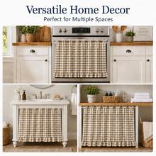1pc Khaki & White Plaid Oven Curtain, 100% Polyester Yarn Dyed Fabric With Lace Tie Top And Ruffle Hem, Short Kitchen Tier Curtain, Oil-Resistant Decorative Cover, Suitable For Stove, Oven, Open Cabinet And Small Window, Farmhouse Home Decor (Rod Not Included) - Khaki - View 5