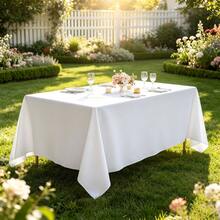 1pc White Wrinkle-Resistant Polyester Tablecloth - Suitable For Halloween, Christmas, Birthday Party Decoration, Outdoor Picnic, Wedding, Camping, Kitchen - White - View 7