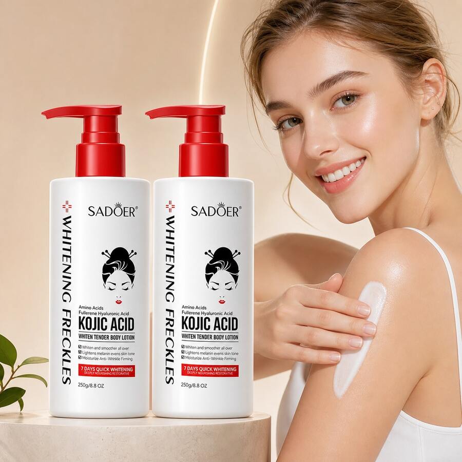 SADOER [Local Warehouse]250ml Kojic Acid  Tender Body Lotion Hydrating, Moisturizing Body Lotion Providing Bright Skin , Smooth Skin Color, Smooth Light Color, Oil-Free Distribution, Light Color Skin Type - 白色-2pcs - 查看 1