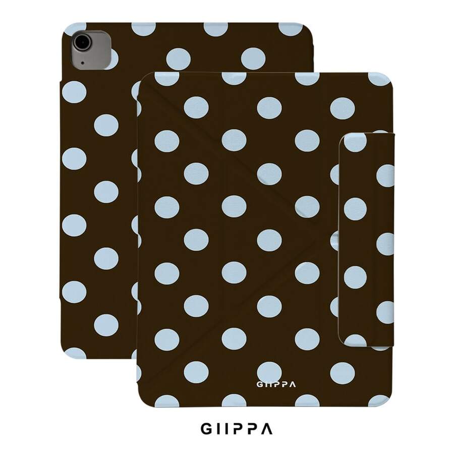 GIIPPA 1件復古棕色與白色波點印花保護殼,磁吸可拆卸Y型折疊防震保護套,附筆槽,適用於iPad Mini 6/7、Air 2/3/4/5/11/13、5/6/7/8/9/10/11、Pro 10.5/11/12.9,適合情人節、開學季、辦公室、聖誕節、萬聖節、感恩節假期,送給女友的最佳禮物,完美的婚禮季禮物,復古波點校園辦公室假期美學 - 彩色 - 查看 1