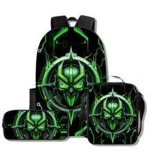 3Pcs Green Cyber Mecha Robot Print Backpack Combo, Waterproof Large Capacity Student School Bag + Insulated Lunch Tote Bag + Pencil Pouch, Lightweight - Multicolor - View 7