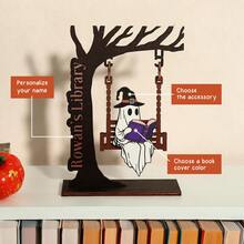 1pc Customizable Wooden Ghost Book Tree Stand Decor, Chilling Ghost On Swing - Cute Ghost Decoration, Library Sign, Adopt A Ghost, Reading Decor, Halloween Decor, Autumn Decor, Book Lover Gift, Desk Ornament - Multicolor - View 11