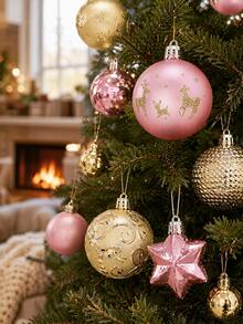 44p/Set Glitter Christmas Ornament,Assorted Shatterproof Baubles With Hooks, Fancy Texture Designs For Christmas Tree, Party And Holiday Interior Decor Christmas Decorations Home Christmas Gifts Christmas Decor - Multicolor - View 3