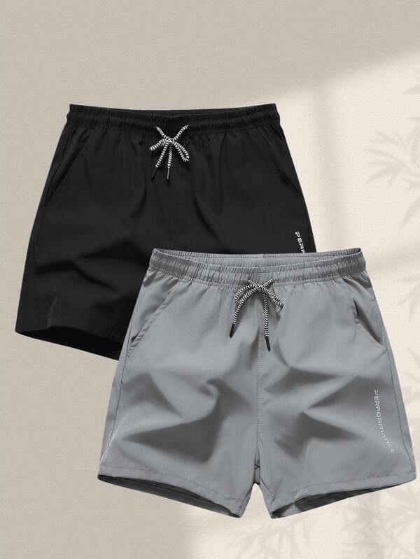 2pcs Men's Sports Shorts, Drawstring Waist, Side Pockets. Suitable For Running, Basketball, Fitness And Other Sports