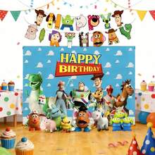 Cute Multiple Cartoon Character Theme Party Backdrop Banner Birthday Party Decoration Set - Multicolor - View 2