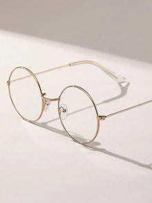 1 Pair Men's Metal Round Transparent Glasses, Modern Minimalist Style, Suitable For Holiday Gifts, Daily Life And Office Wear - 金色 - 查看 3