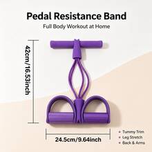 4-Tube Foot Pedal Resistance Band Elastic Latex Pull Rope, Sit-Up Assistant Full Body Workout Exerciser, Fitness Trainer For Arms Legs Waist Abdomen, Portable Home Gym Body Shaping Equipment - Purple - View 3
