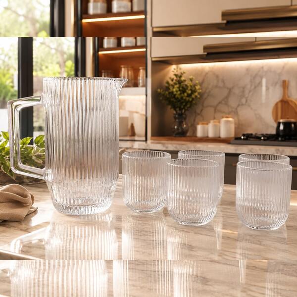 Jogo De 6 Copos 280ml E Jarra 1,2L De Vidro Transparente Graffiato 7 Peças - Hauskraft