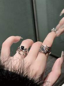 3pcs Silver Dark-Style Spider-Shaped Open Ring Set, Gothic Wedding Accessory, Halloween Decoration, Birthday Gift, Suitable For Gifting. - Multicolor - View 3