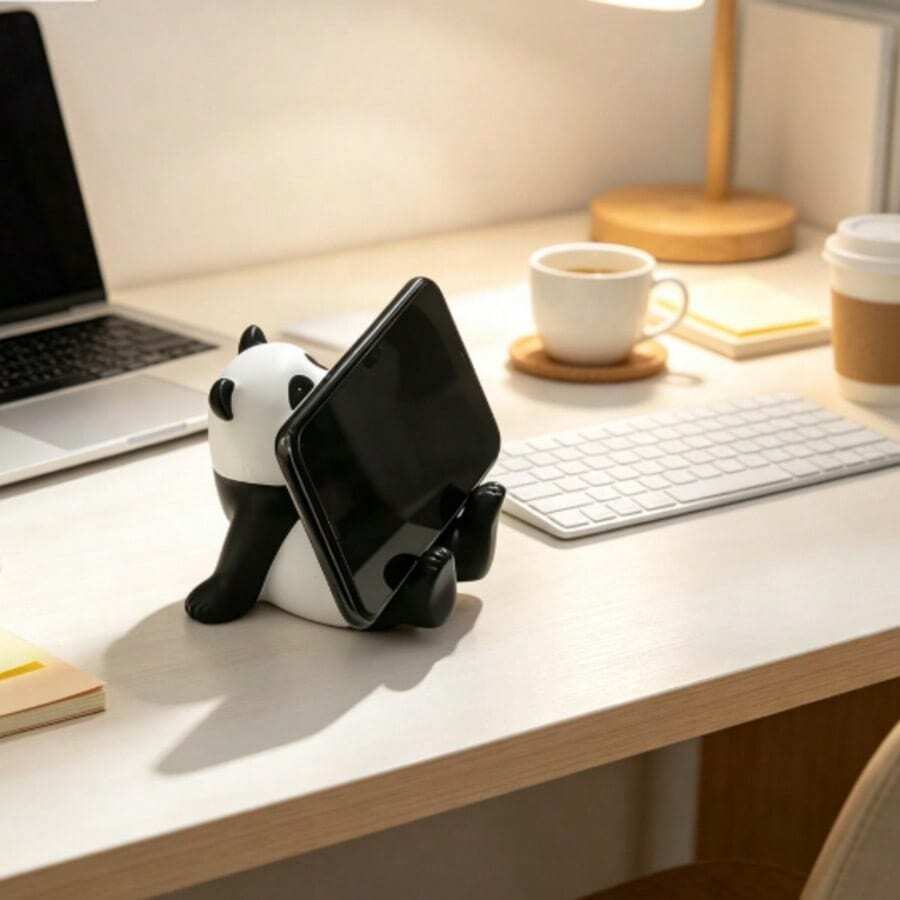 Panda Shaped Phone Stand, Suitable For Smartphones, Also Can Be Used As Cute Room Decor. Interesting Plastic Cartoon Panda Desktop Phone Holder Creative Gift Decoration Accessory - One Size Fits All - View 1