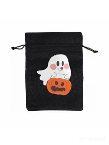 3pcs New Halloween Burlap Drawstring Pouch Bags For Cookies And Candy Storage, Halloween Gift Decoration Drawstring Bags - Style 1 - View 12