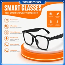 SENBONO New AI Translation Smart Audio Glasses, Hall Sensor One-Click Start, Flexible Frame, More Comfortable Wear, Supports Wireless Calls, Music Playback, Hands-Free Phone, Camera Control, Voice Wake-Up, Unisex Fashion Smart Glasses - View 1