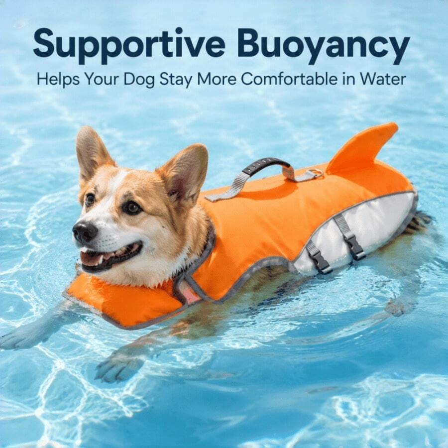 1pc Dog Life Jacket/Swimming Dog Vest/Rescue Handle/Tear-Resistant Material |/Adjustable Belly/Suitable For Beach Play/Boating Use/Excellent Buoyancy/Fits Medium And Large Dogs