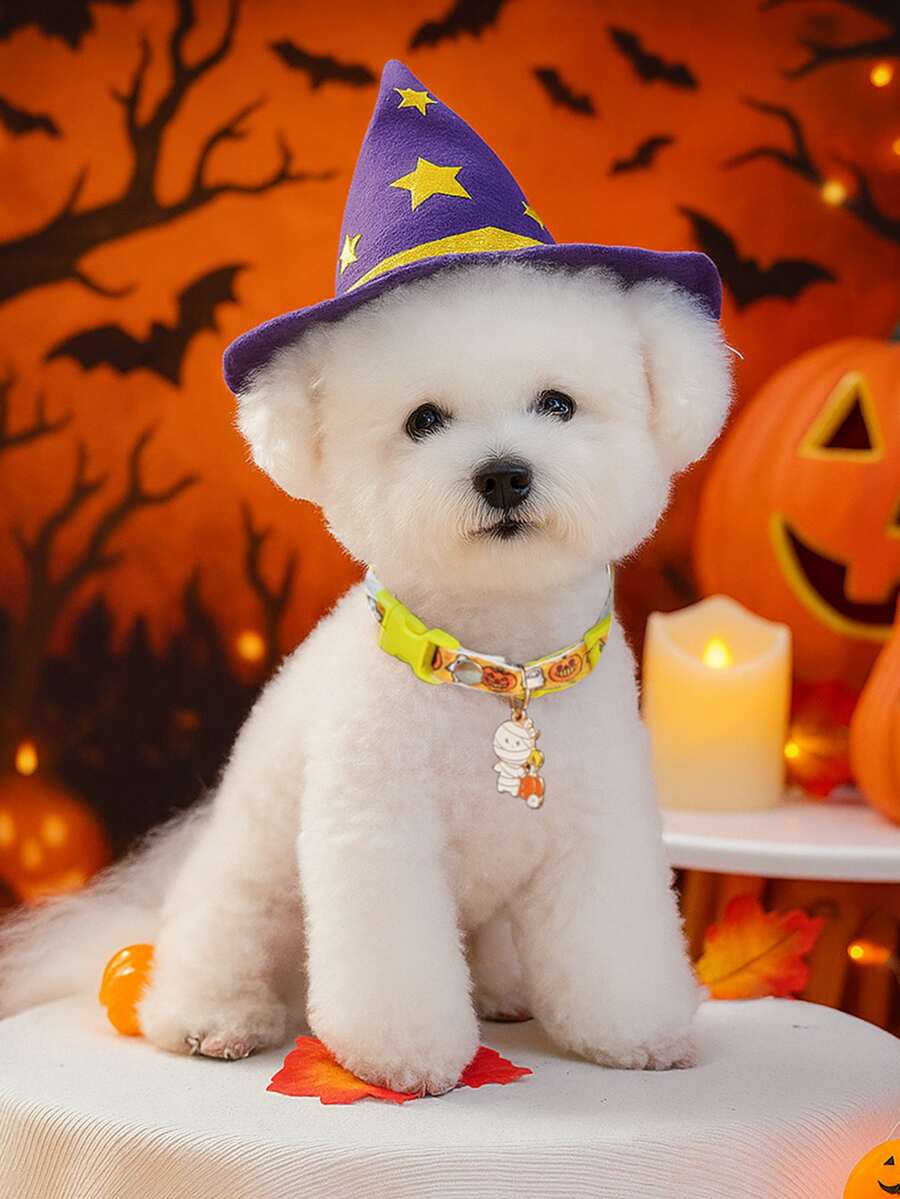 PETCIRCLE 1pc Pet Supplies Dog Cat Collar Small Dog Decorative Accessory Collar Halloween Series Collar - Pumpkin Ghost Collar - Multicolor - View 1