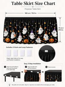 1pc Cute Ghost Pumpkin 183x75cm Table Skirt, Kawaii Halloween Party Style Polyester Rectangle Printed Tablecloth With Pleated Edge, Candy Star Table Cover Decor For Home Party Indoor Outdoor - Multicolor - View 4