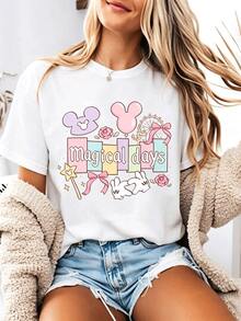 Women's Graphic T-Shirt With Magic Mouse Head Print. Women's Summer Top, This Women's Summer Crew Neck T-Shirt Is Made From Soft And Comfortable 100% - White 2 - View 13